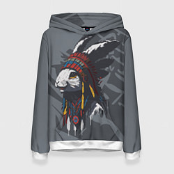 Толстовка-худи женская Кролик-индеец, цвет: 3D-белый