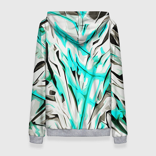 Женская толстовка Чёрно-голубая агрессивная абстракция на белом фоне / 3D-Меланж – фото 2