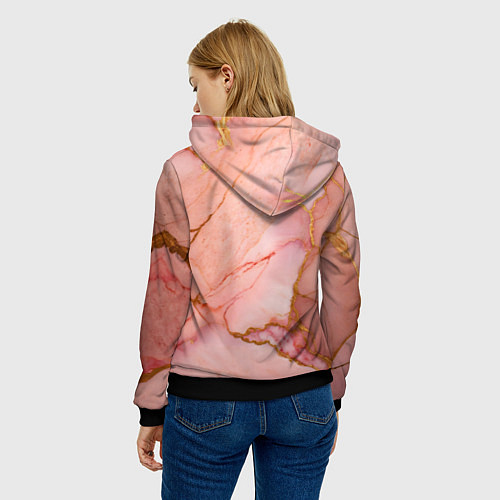 Женская толстовка Текстура розового мрамора с золотом / 3D-Черный – фото 4