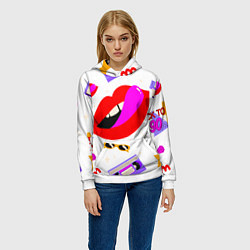 Толстовка-худи женская Вечеринка 90-х: Яркие символы эпохи, цвет: 3D-белый — фото 2