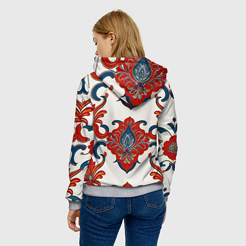 Женская толстовка Узор красно-синий на белом фоне / 3D-Меланж – фото 4