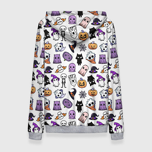 Женская толстовка Кавайный хэллоуин - призраки и черепа на белом фон / 3D-Меланж – фото 2