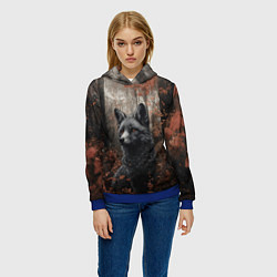 Толстовка-худи женская Черный лис в пасмурном лесу, цвет: 3D-синий — фото 2