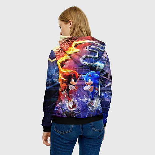 Женская толстовка Соник и Шэдоу ёжики / 3D-Черный – фото 4