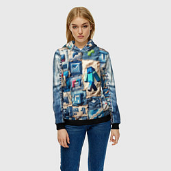 Толстовка-худи женская Minecraft шагает на пэчворк, цвет: 3D-черный — фото 2