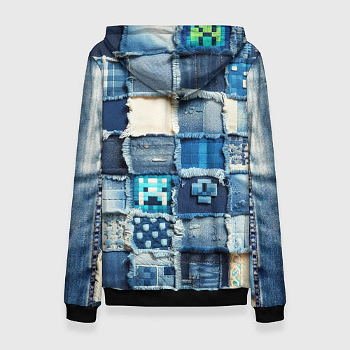 Женская толстовка Minecraft на пэчворк дениме / 3D-Черный – фото 2