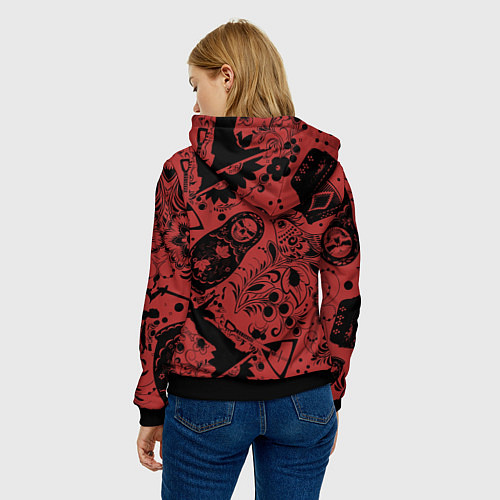 Женская толстовка Матрёшка с черепом на фоне славянских узоров и бал / 3D-Черный – фото 4