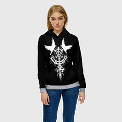 Толстовка-худи женская Вороны и став рун защиты, цвет: 3D-меланж — фото 2