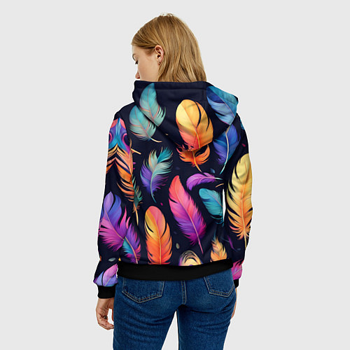 Женская толстовка Разноцветные переливающиеся перья / 3D-Черный – фото 4