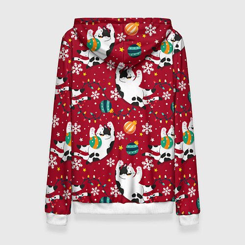 Женская толстовка Новогодний паттерн с котиками / 3D-Белый – фото 2