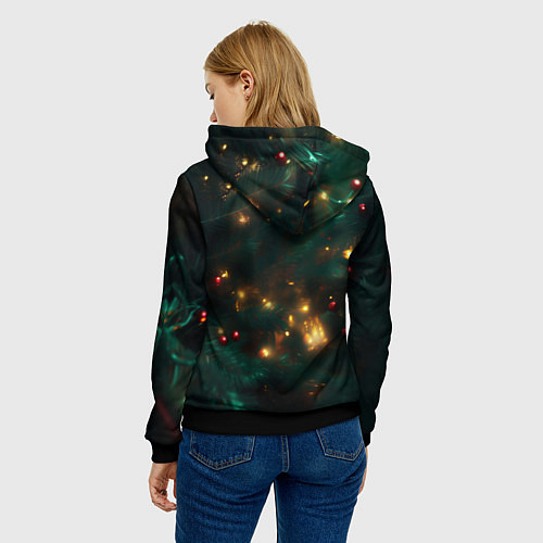 Женская толстовка Зелёная новогодняя змея / 3D-Черный – фото 4