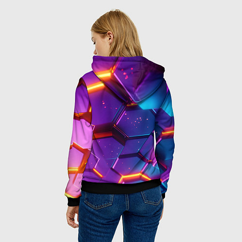 Женская толстовка Трехмерные соты с эффектом неона / 3D-Черный – фото 4