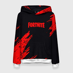 Толстовка-худи женская Fortnite красные краски лого, цвет: 3D-белый