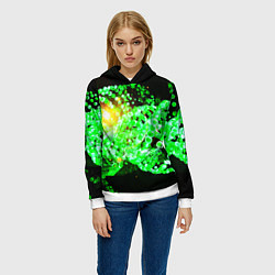 Толстовка-худи женская Абстракция зеленые нейроны, цвет: 3D-белый — фото 2