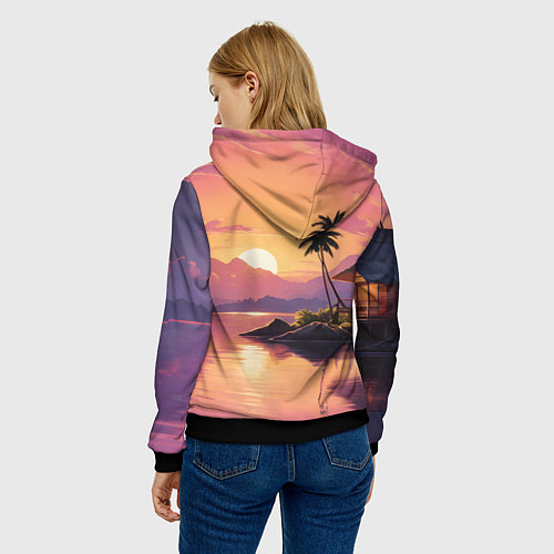 Женская толстовка Домик на берегу закат / 3D-Черный – фото 4