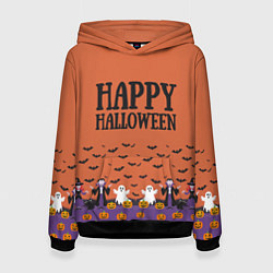 Толстовка-худи женская Happy Halloween pattern, цвет: 3D-черный