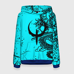 Толстовка-худи женская Quake текстура дракон, цвет: 3D-синий