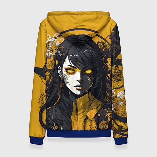 Женская толстовка Девушка в стиле аниме в куртке на жёлтом фоне / 3D-Синий – фото 2