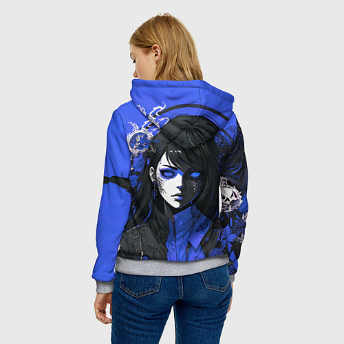 Женская толстовка Девушка в стиле аниме в куртке на голубом фоне / 3D-Меланж – фото 4