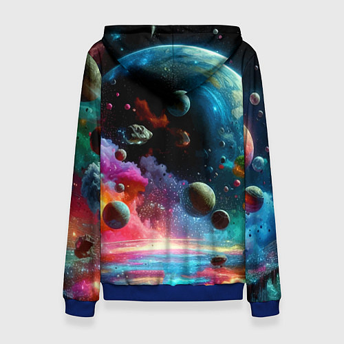 Женская толстовка Astronaut Totoro in neon space - ai art fantasy / 3D-Синий – фото 2