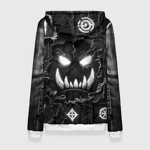 Женская толстовка Голова Орка на джинсах пэчворк / 3D-Белый – фото 2