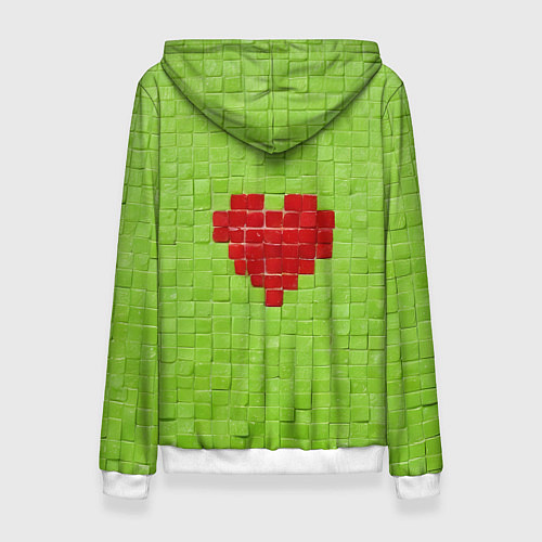 Женская толстовка Мелкая салатовая плитка сердце / 3D-Белый – фото 2