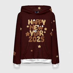 Толстовка-худи женская Надпись с новым годом 2025, цвет: 3D-белый
