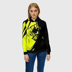 Толстовка-худи женская Cyberpunk 2077 тексутар, цвет: 3D-черный — фото 2