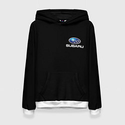 Толстовка-худи женская Subaru logo auto, цвет: 3D-белый