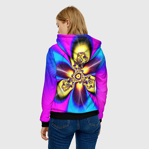 Женская толстовка Фрактальный неоновый узор абстракция / 3D-Черный – фото 4