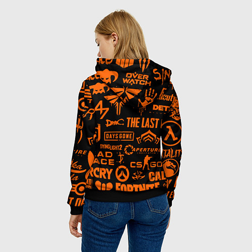 Женская толстовка Half-life pattern game / 3D-Черный – фото 4