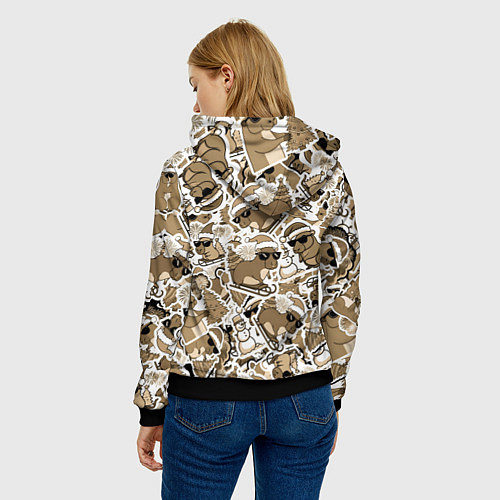 Женская толстовка Патерн новогодняя капибара в бежевом / 3D-Черный – фото 4