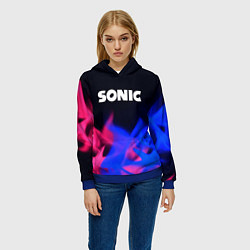 Толстовка-худи женская Sonic neon flame, цвет: 3D-синий — фото 2