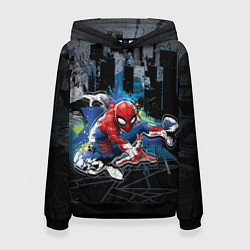 Толстовка-худи женская Spider-man over the city, цвет: 3D-черный