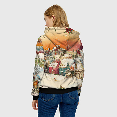 Женская толстовка Новогодний город из разноцветных домов / 3D-Черный – фото 4
