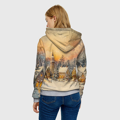 Женская толстовка Новогодний небольшой городок / 3D-Меланж – фото 4