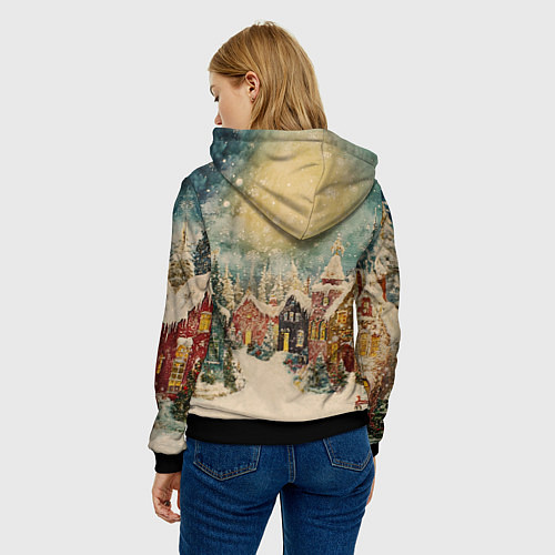 Женская толстовка Милый новогодний городок / 3D-Черный – фото 4