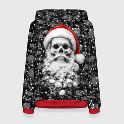 Толстовка-худи женская Санта Клаус борода с черепами, цвет: 3D-красный