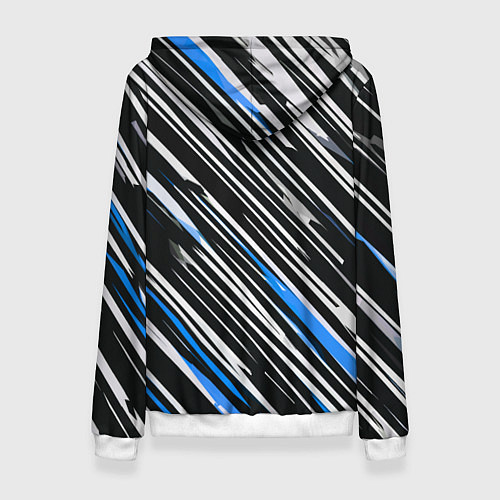 Женская толстовка Диагональные сине-белые полосы на чёрном фоне / 3D-Белый – фото 2