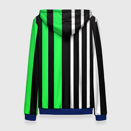 Женская толстовка Вертикальные полосы триколор зелёный / 3D-Синий – фото 2
