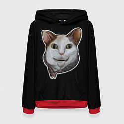 Толстовка-худи женская Кот - Бу испугался мем, цвет: 3D-красный