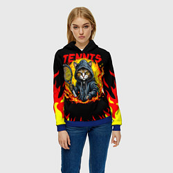 Толстовка-худи женская Кот теннисист, цвет: 3D-синий — фото 2