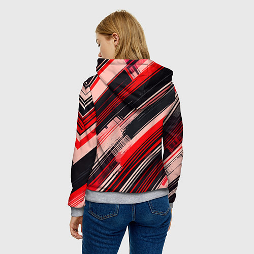 Женская толстовка Красные диагональные полосы на чёрном фоне / 3D-Меланж – фото 4