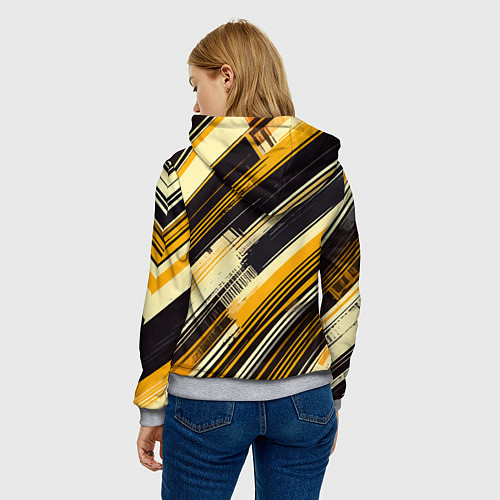 Женская толстовка Жёлтые диагональные полосы на чёрном фоне / 3D-Меланж – фото 4