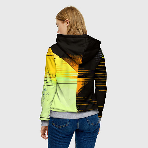 Женская толстовка Горизонтальные полосы на чёрно-жёлтом фоне / 3D-Меланж – фото 4
