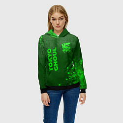Толстовка-худи женская Tokyo Ghoul - green gradient вертикально, цвет: 3D-черный — фото 2