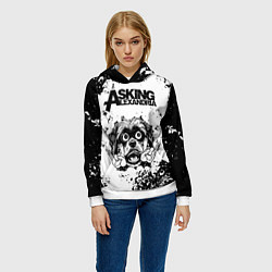 Толстовка-худи женская Asking Alexandria - рок пес, цвет: 3D-белый — фото 2
