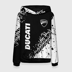 Толстовка-худи женская Ducati - следы от шин, цвет: 3D-черный