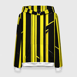 Толстовка-худи женская Толстые жёлтые полосы на чёрном фоне, цвет: 3D-белый