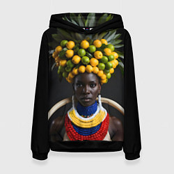 Толстовка-худи женская Африканка с фруктами, цвет: 3D-черный